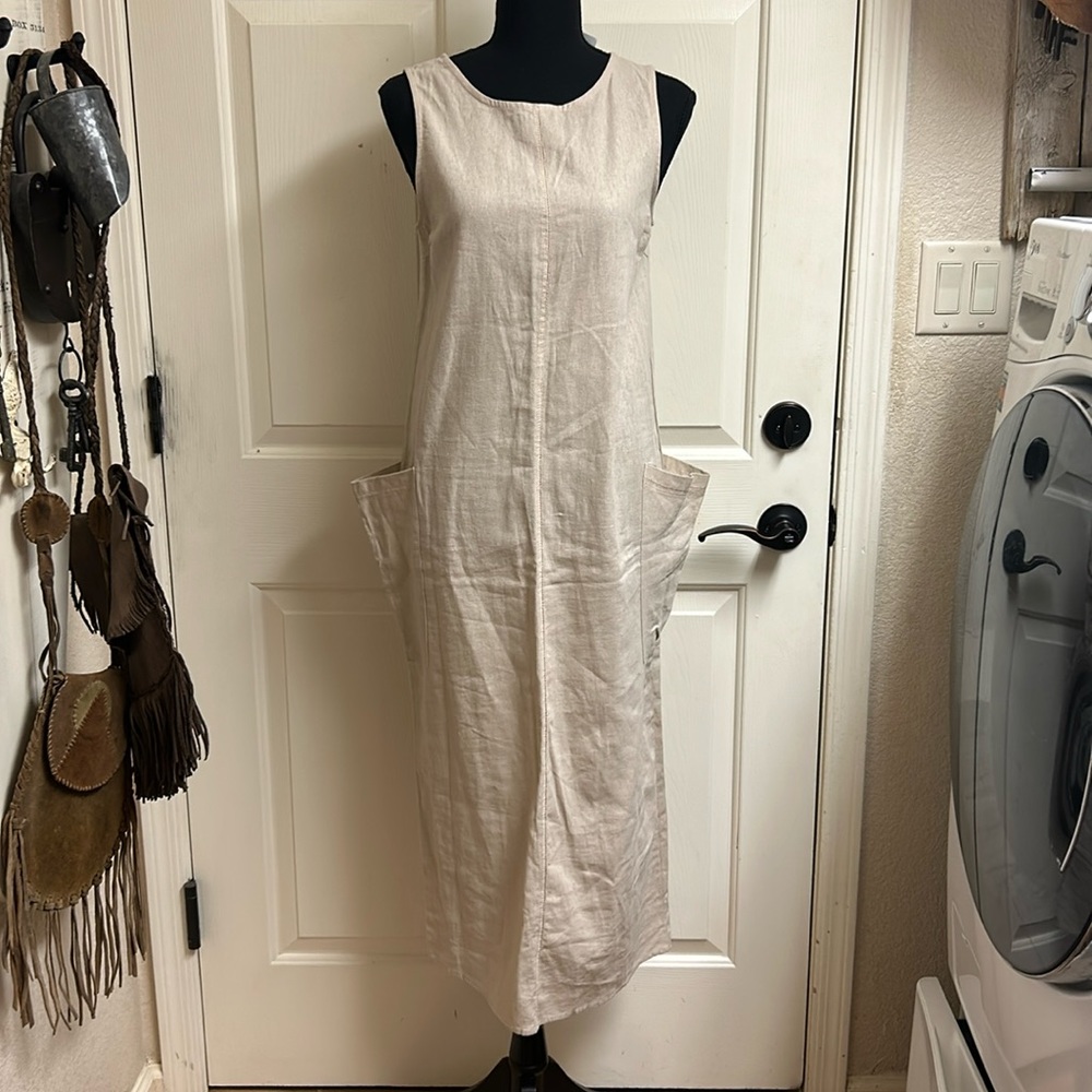 MOD REF Large Tan Sleeveless Dress with side Pockets, 8% Cotton, 30%, NWT
